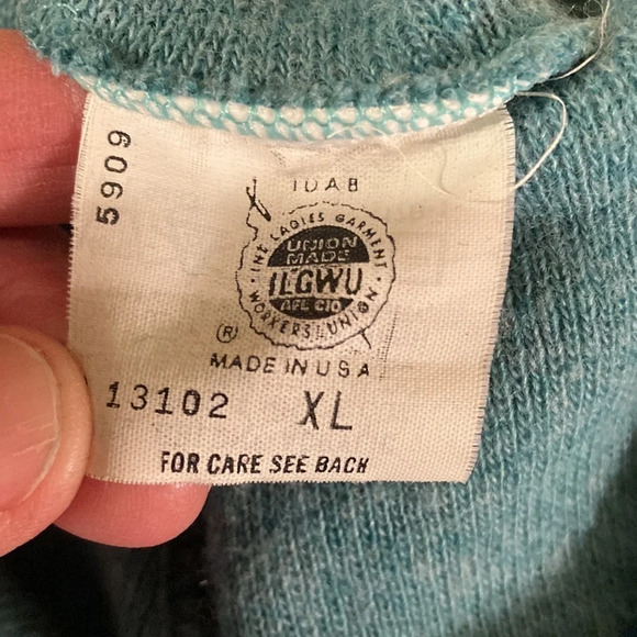 1960’s vintage Robert Bruce acrylic sweater with Union label mens XL teal blue - Picture 4 of 10